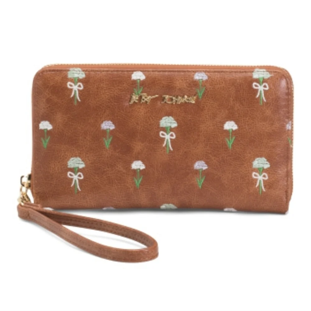 🤎▪️Betsey Johnson ▪️XOZIP-E Brown Floral Long Zip Continental  WALLET  Wristlet